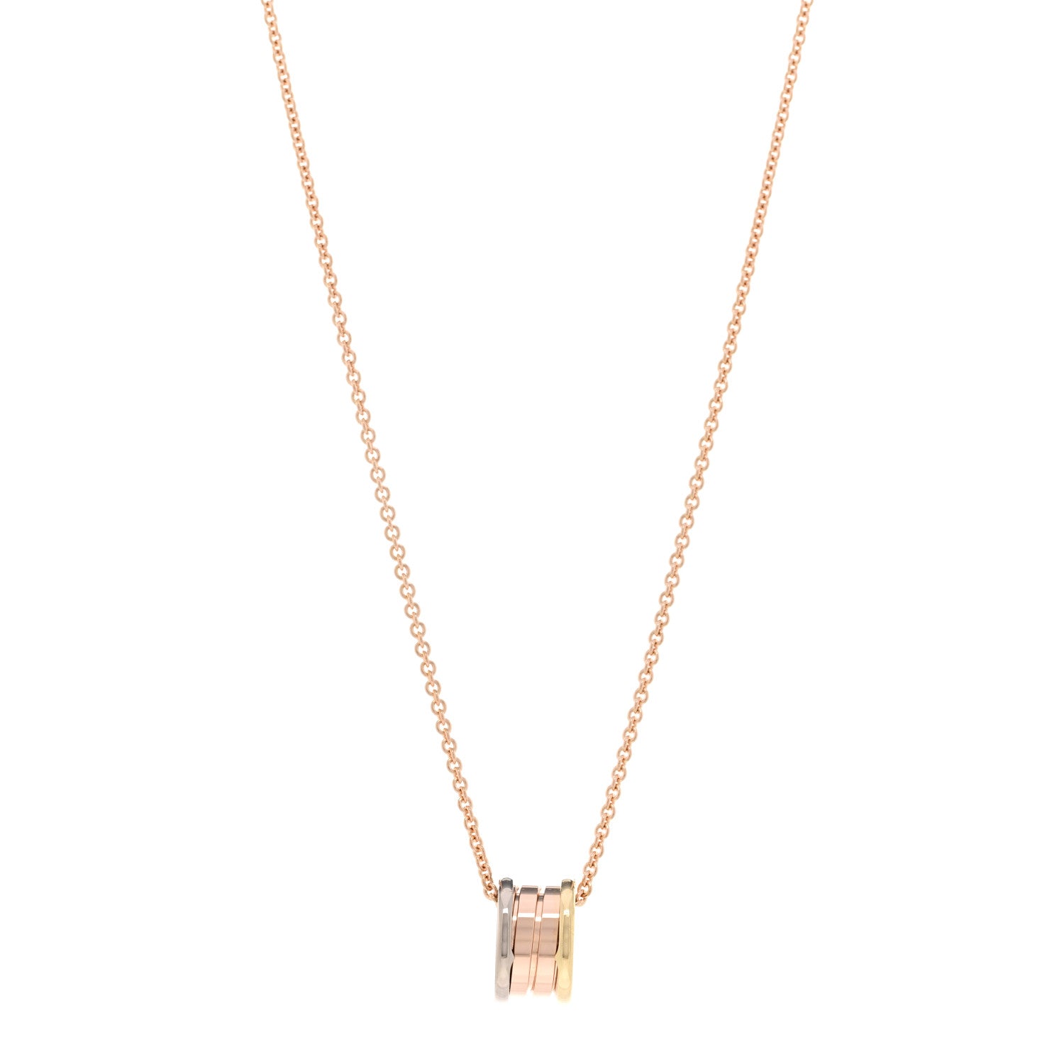 Close up of the Bulgari 18K Rose White Yellow Gold B.Zero1 Pendant Necklace
