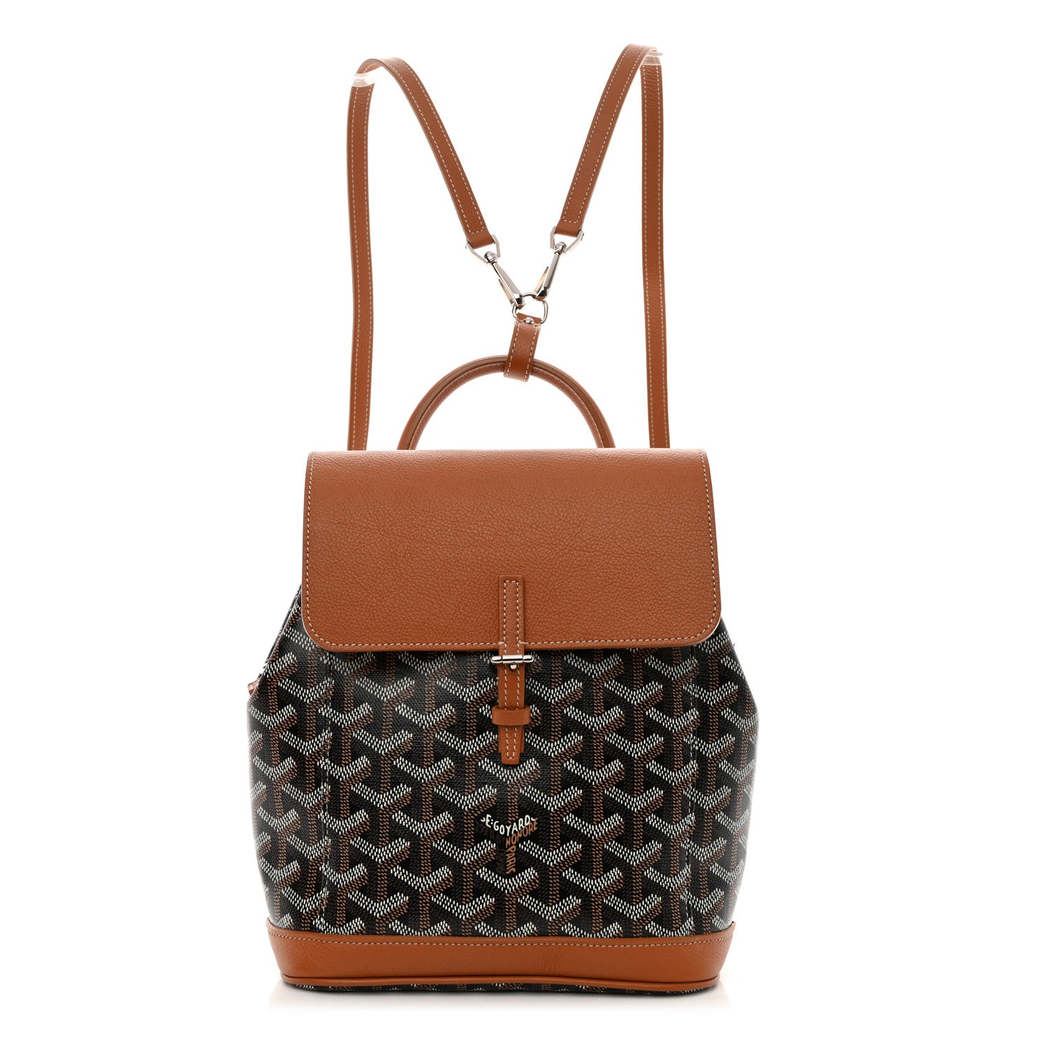 Front view of the Goyard Goyardine Calfskin Mini Alpin Backpack in Black Gold