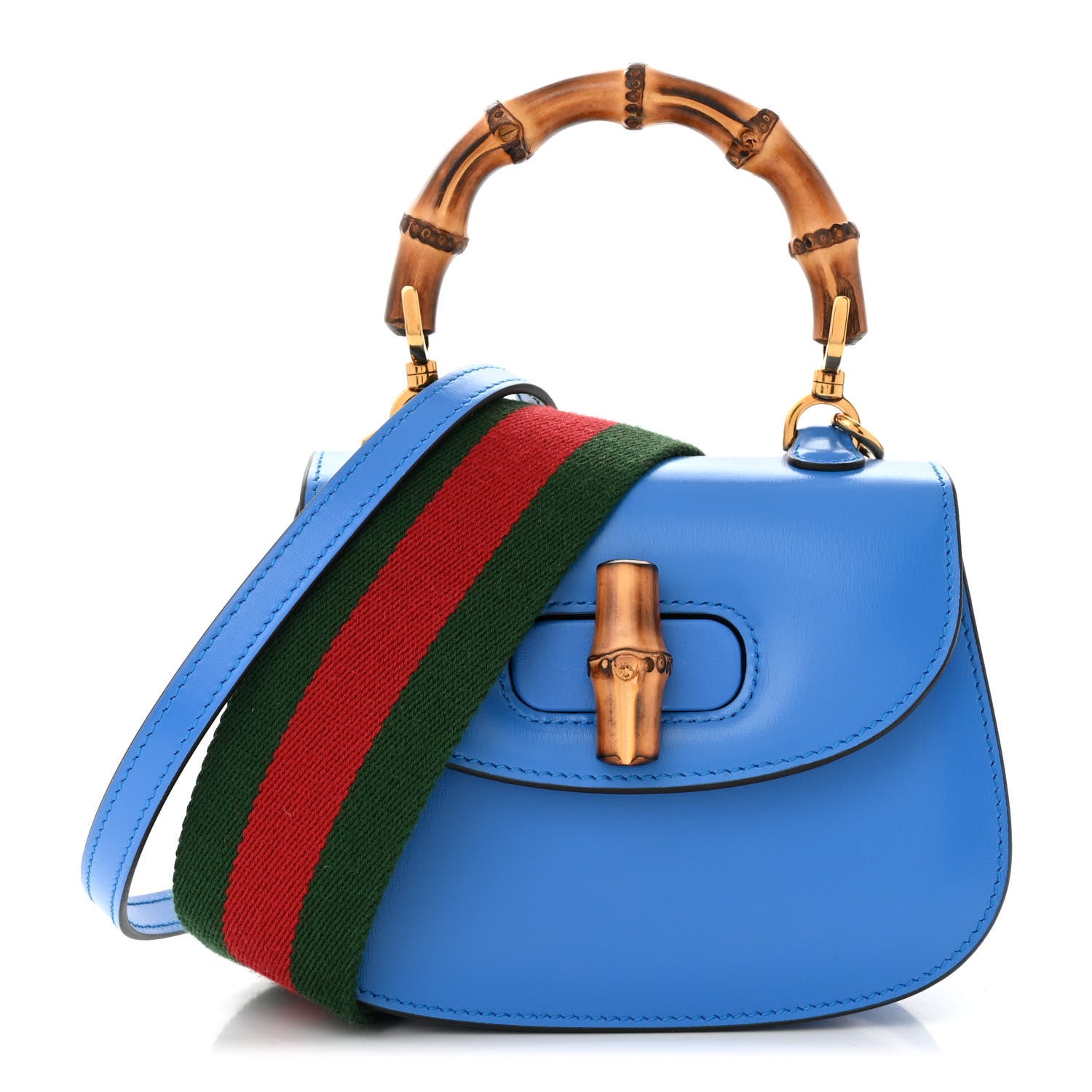 Gucci Boarded Dyana Lux Calfskin Web Mini Bamboo 1947 Top Handle Bag Blue