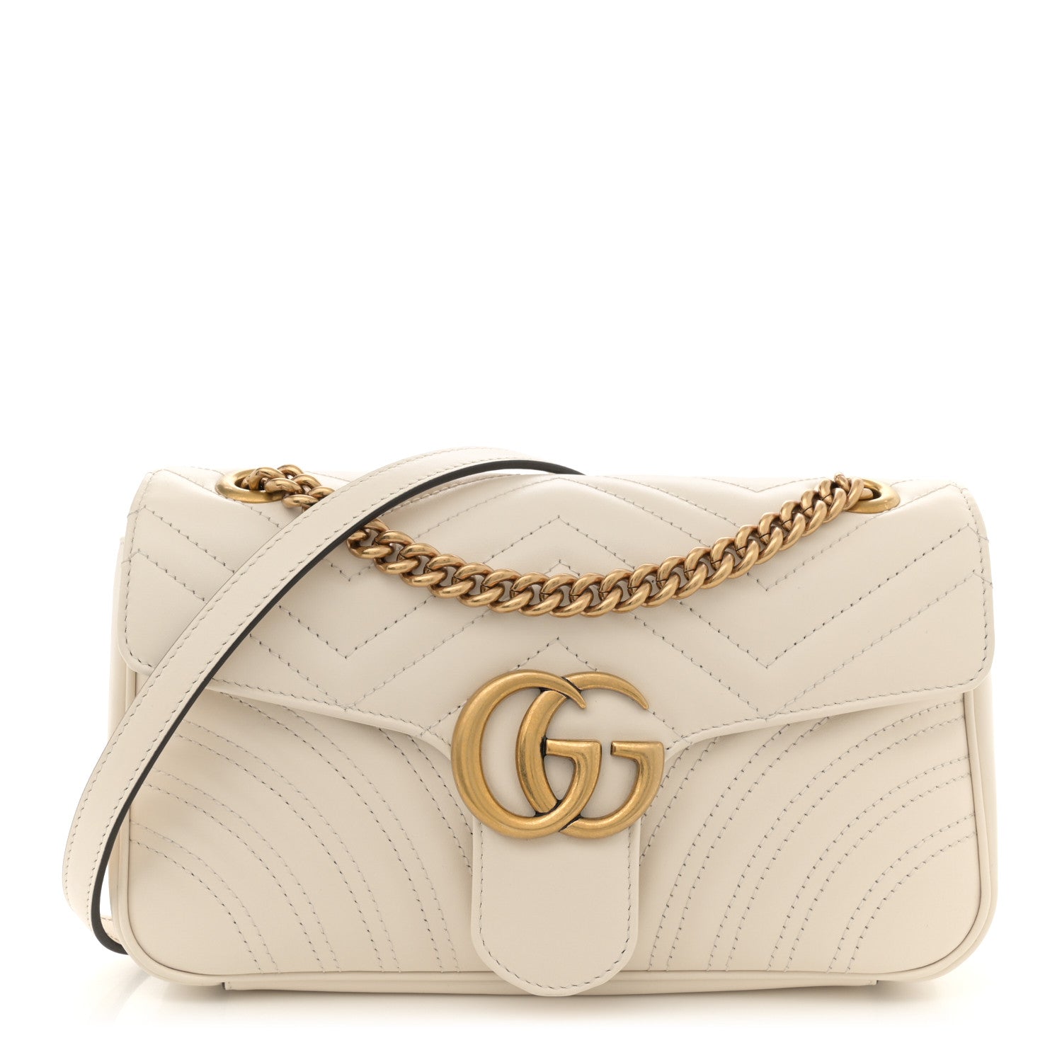 Gucci Calfskin Matelasse Small GG Marmont Shoulder Bag White