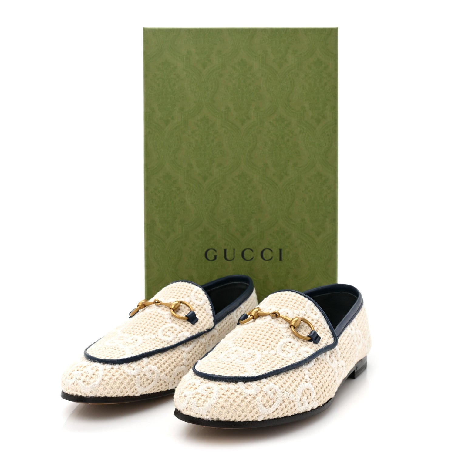 Gucci Canvas Nappa Monogram Jumbo GG Horsebit Womens Jordaan Loafers 35.5 Beige Royale-box
