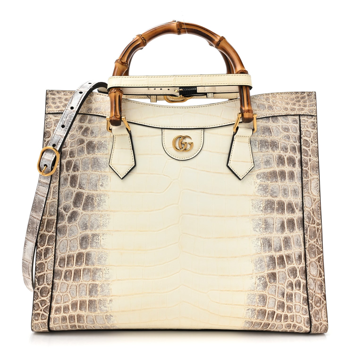 Gucci Crocodile Himalaya Medium Diana Tote White
