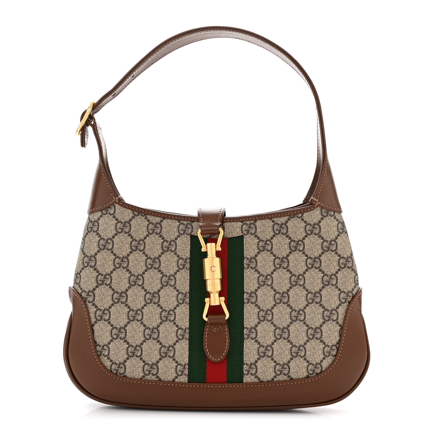 Gucci GG Supreme Monogram Azalea Calfskin Web Small Jackie 1961 Hobo Beige Ebony Brown Sugar