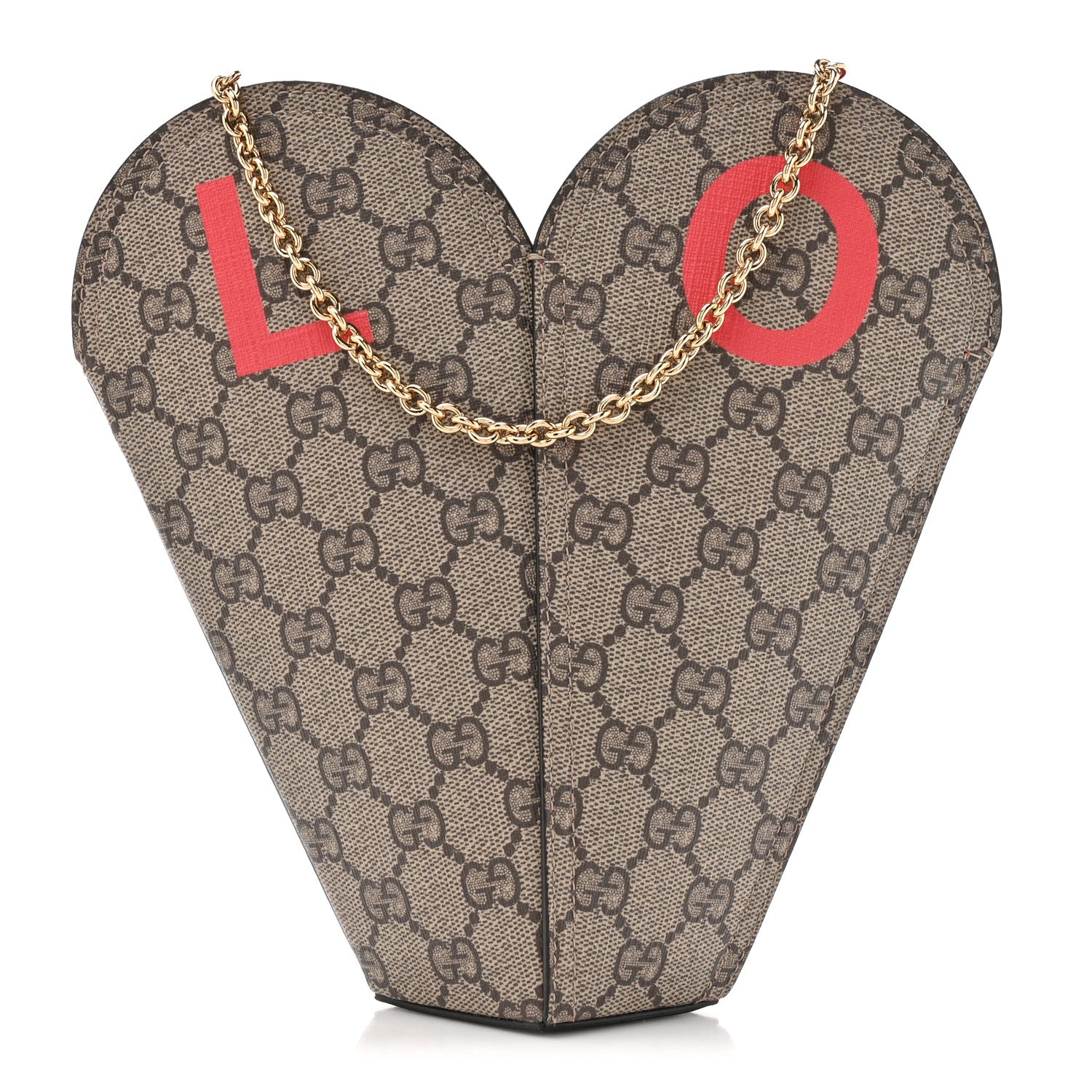 Gucci GG Supreme Monogram Love Valentines Day Small Heart Bag Beige Ebony New Geranium