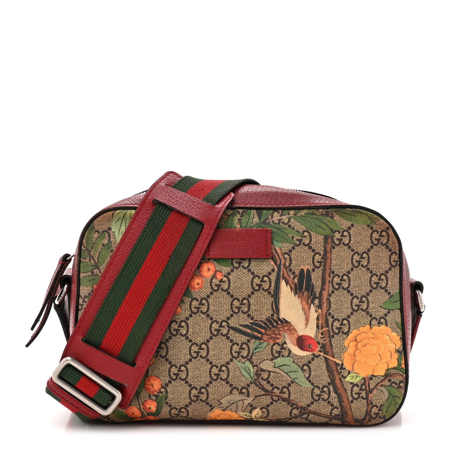 Gucci GG Supreme Monogram Tian Web Camera Bag Beige Multicolor Red