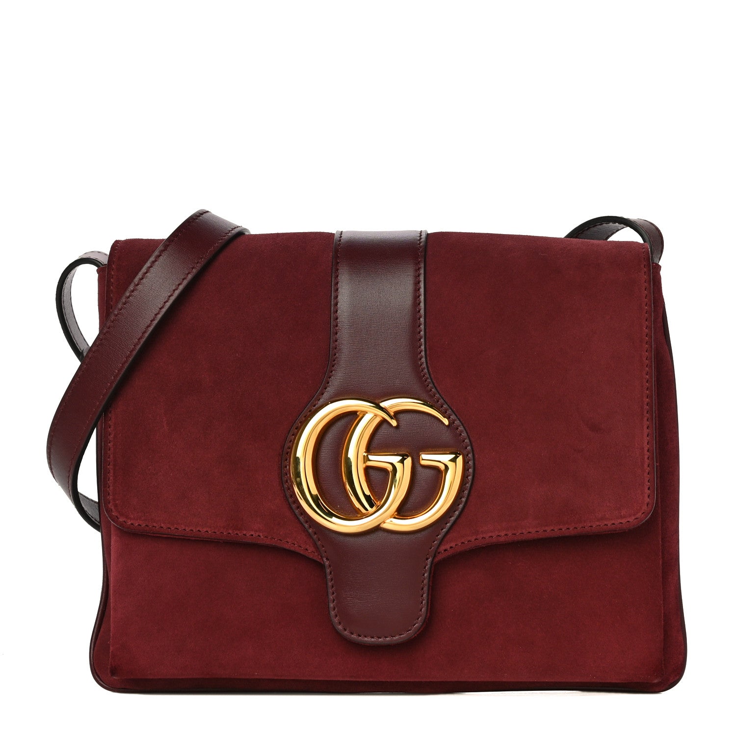 Gucci Suede Medium Arli Flap Shoulder Bag in Vintage Bordeaux