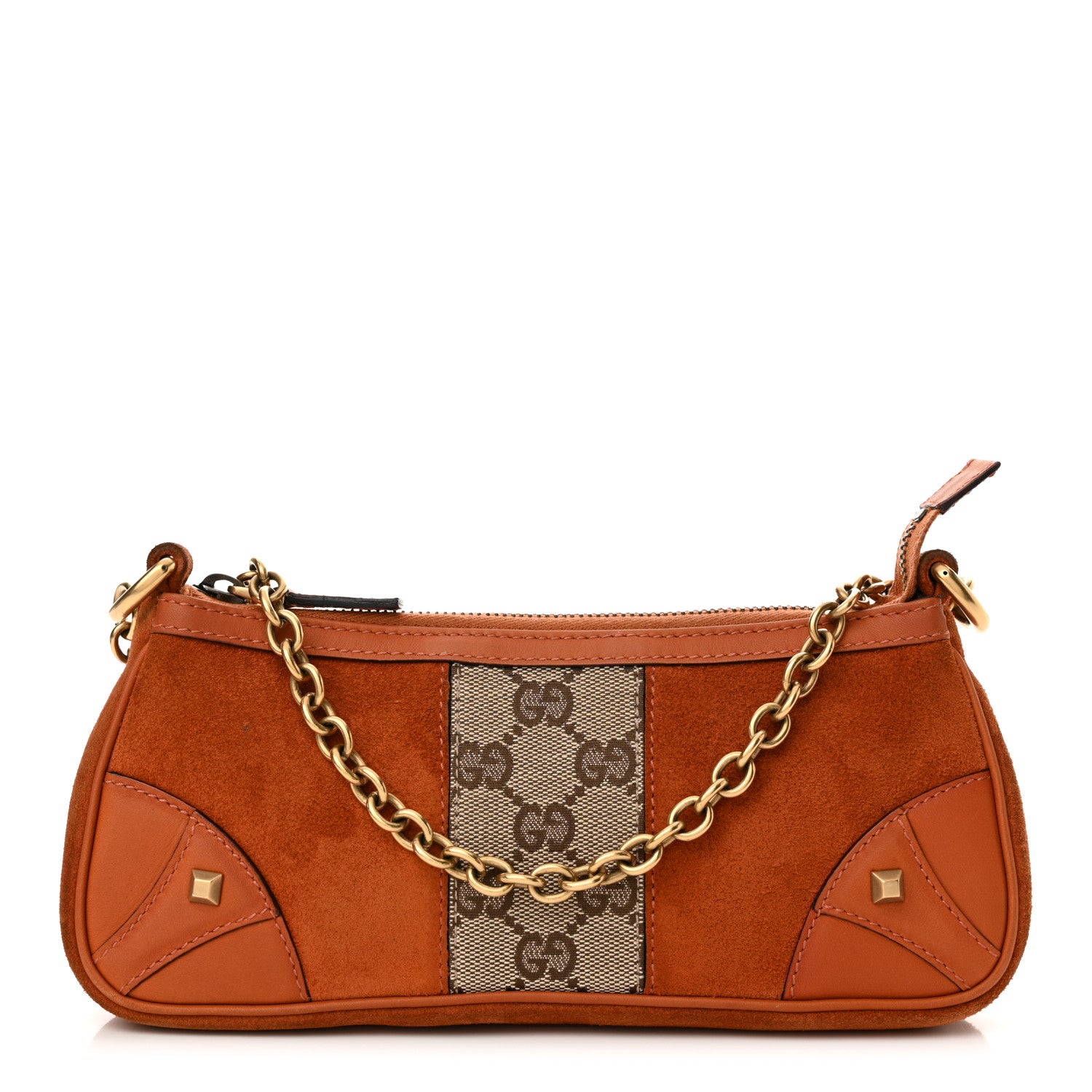Gucci Suede Monogram Horsebit Nail Chain Pochette in Orange
