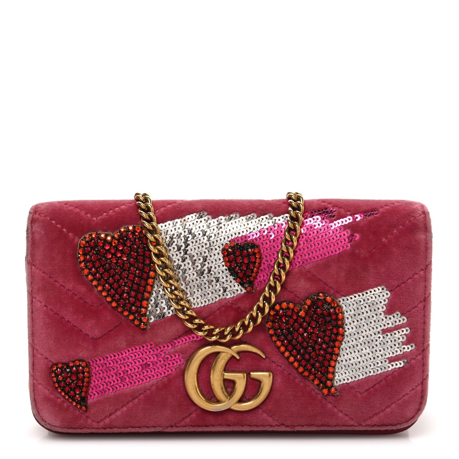 Gucci Velvet Matelasse Crystal Sequin Heart
