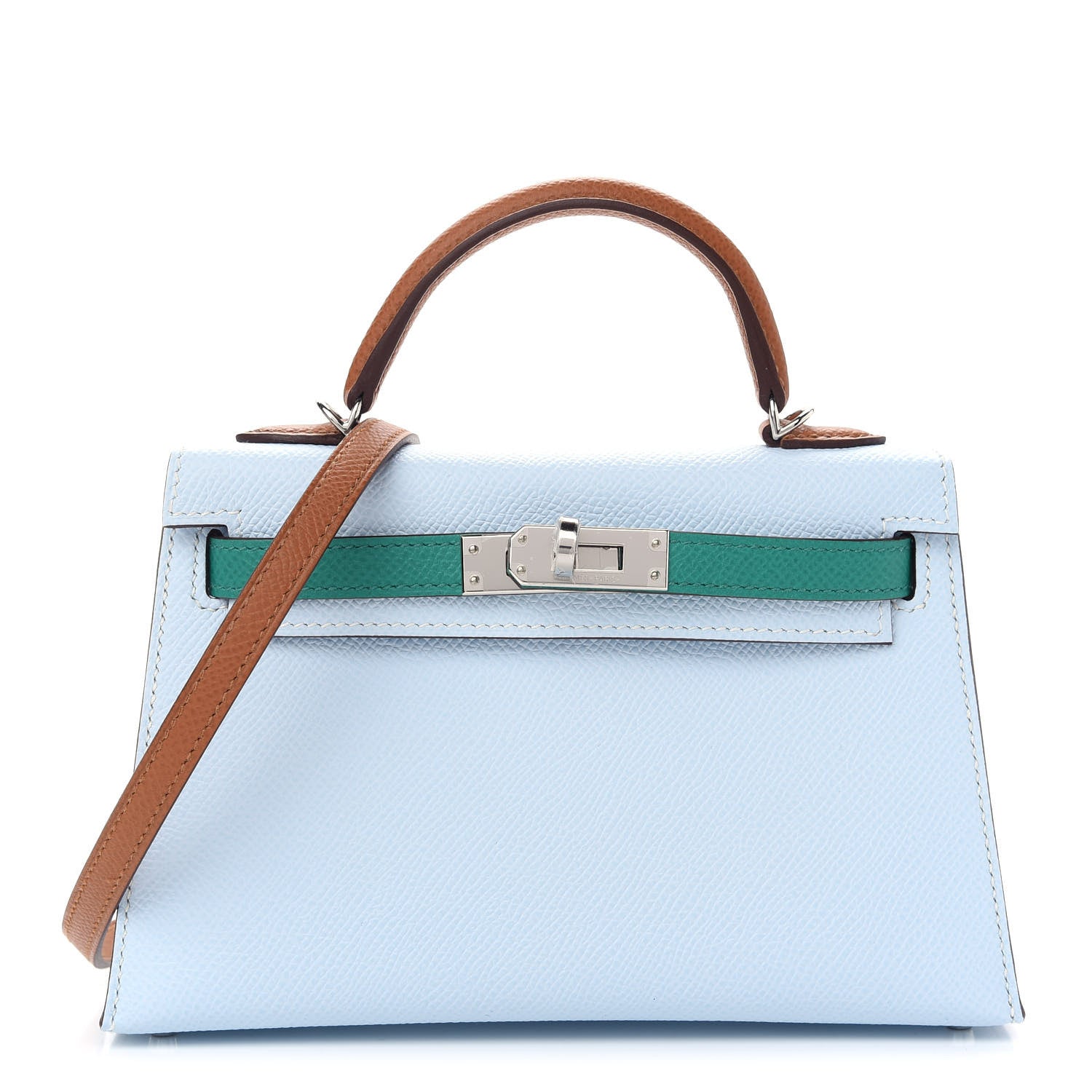 Hermes Epsom Mini Kelly Sellier 20 Bleu Brume Vert Jade Gold