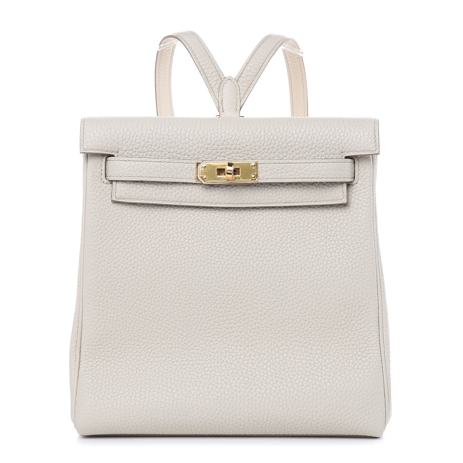 this is a studio image by FASHIONPHILE of an HERMES Togo Kelly Ado Backpack in the color Beton