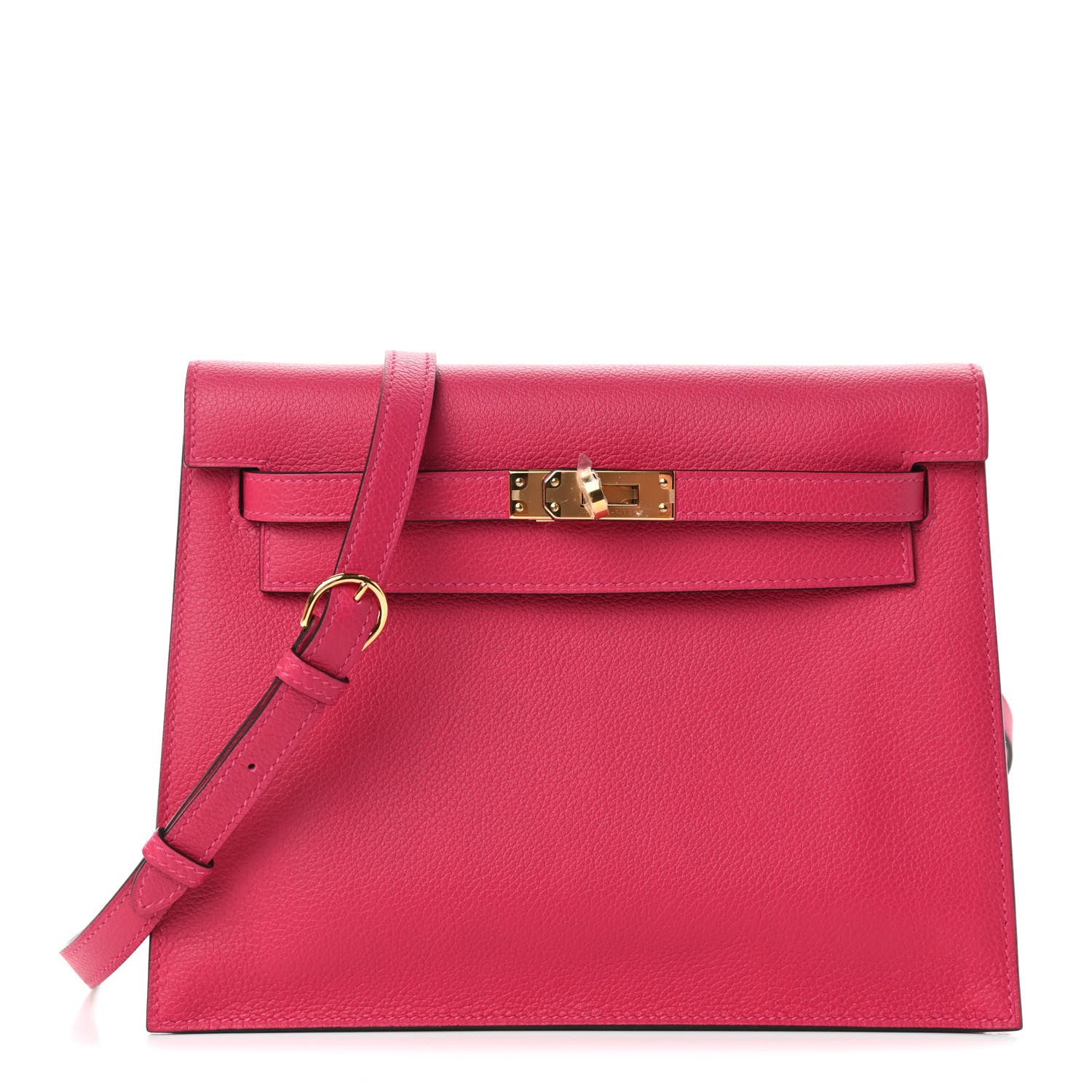 this is a studio image by FASHIONPHILE of an HERMES Evercolor Kelly Danse II Belt Bag in the color Framboise
