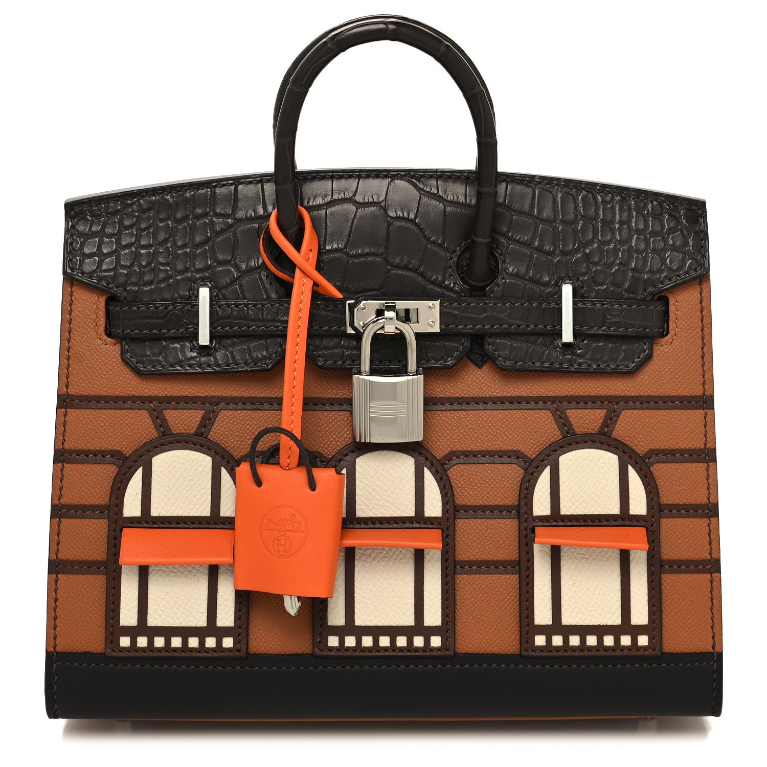 Hermes Madame Calfskin Matte Alligator Epsom Faubourg Day Birkin Sellier 20 Gold Ebene Orange
