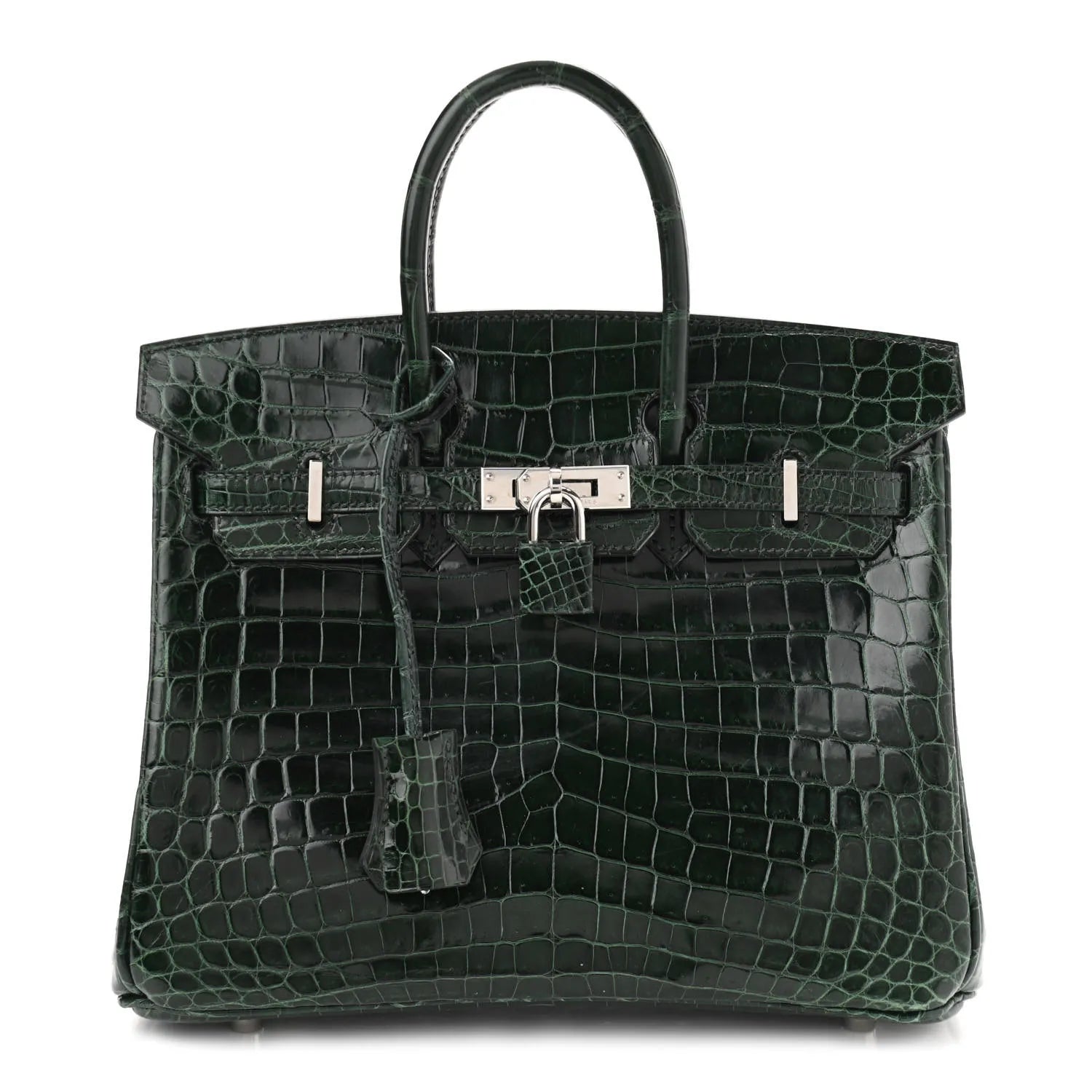 Hermes Shiny Niloticus Crocodile Birkin 25 Vert Fonce
