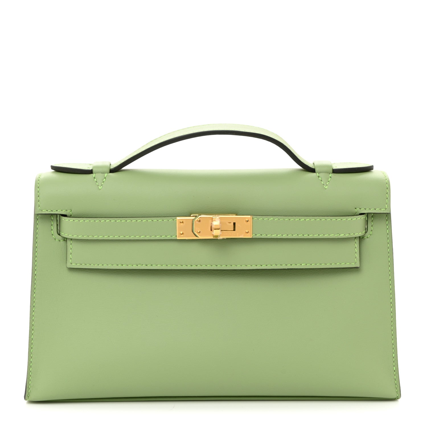 Hermes Swift Kelly Pochette Clutch Vert Criquet Front View