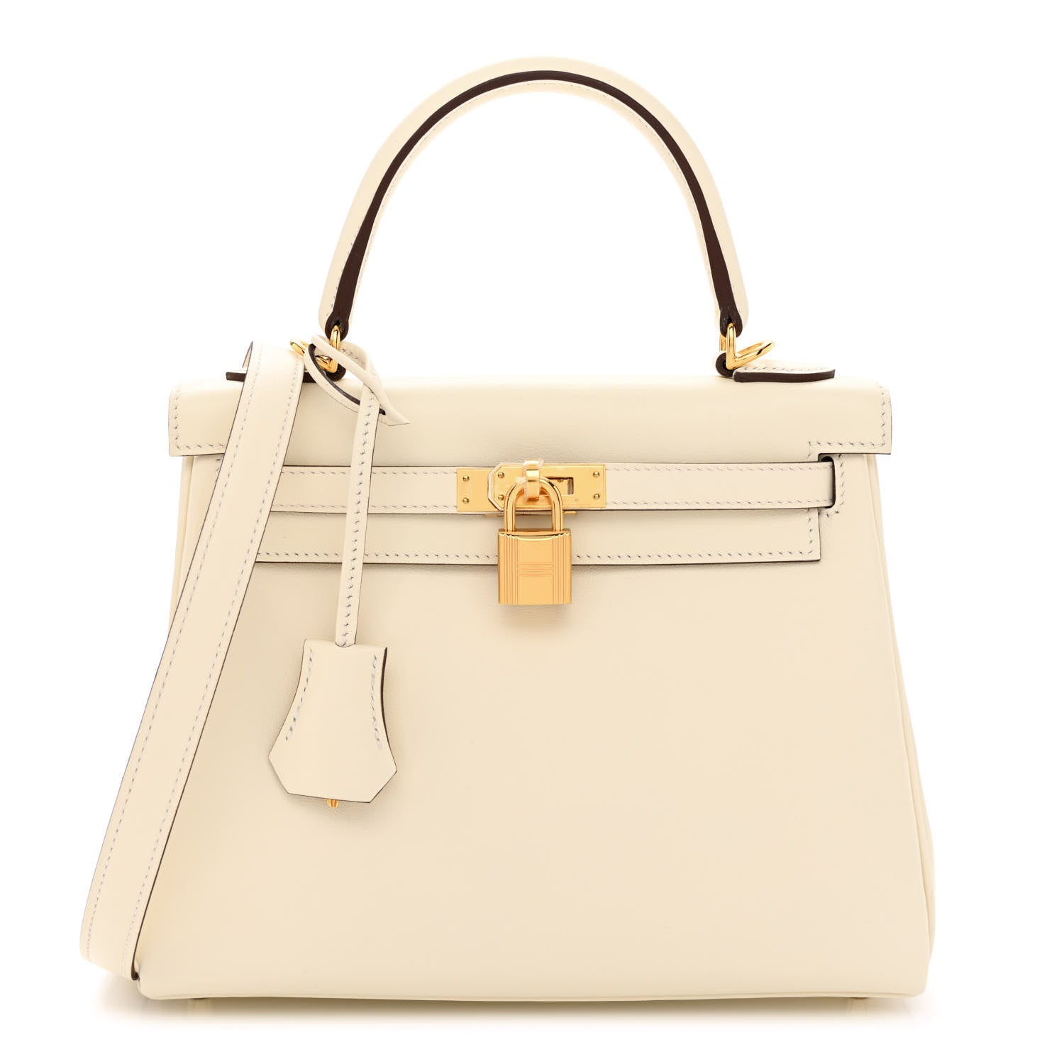this is a product image from FASHIONPHILE of a Hermes Swift Kelly Sellier size 25 in the color Nata