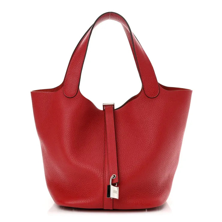 Hermes Taurillon Clemence Picotin Lock 22 MM Rouge Casaque