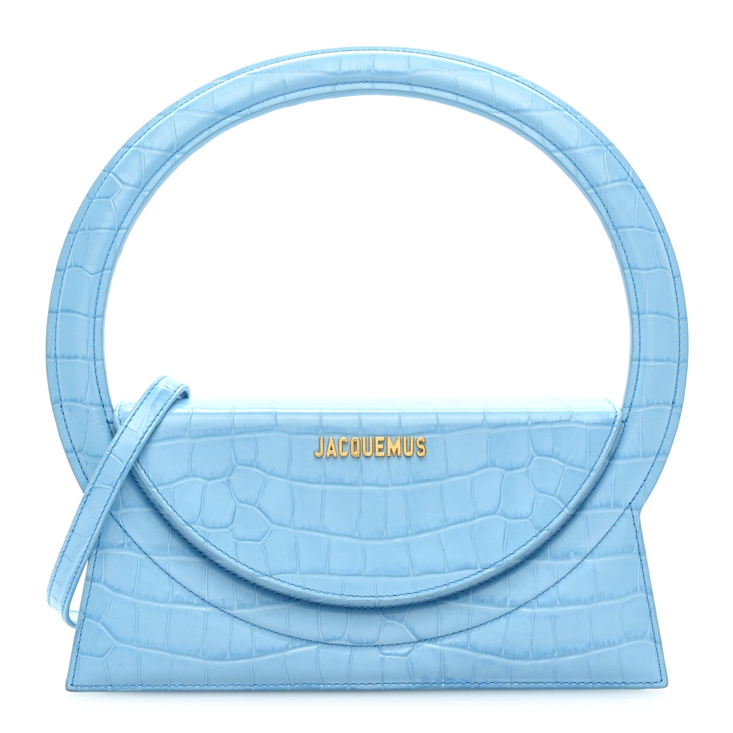 Jacquemus Calfskin Crocodile Embossed Le Sac in Rond Blue