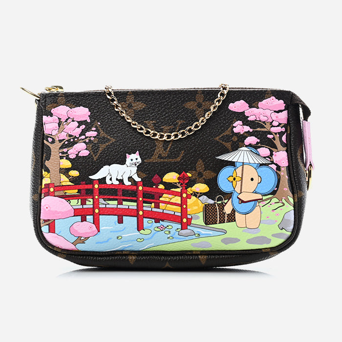product image of monogram Louis Vuitton mini pochette accessories Christmas Animation Japanese garden FASHIONPHILE