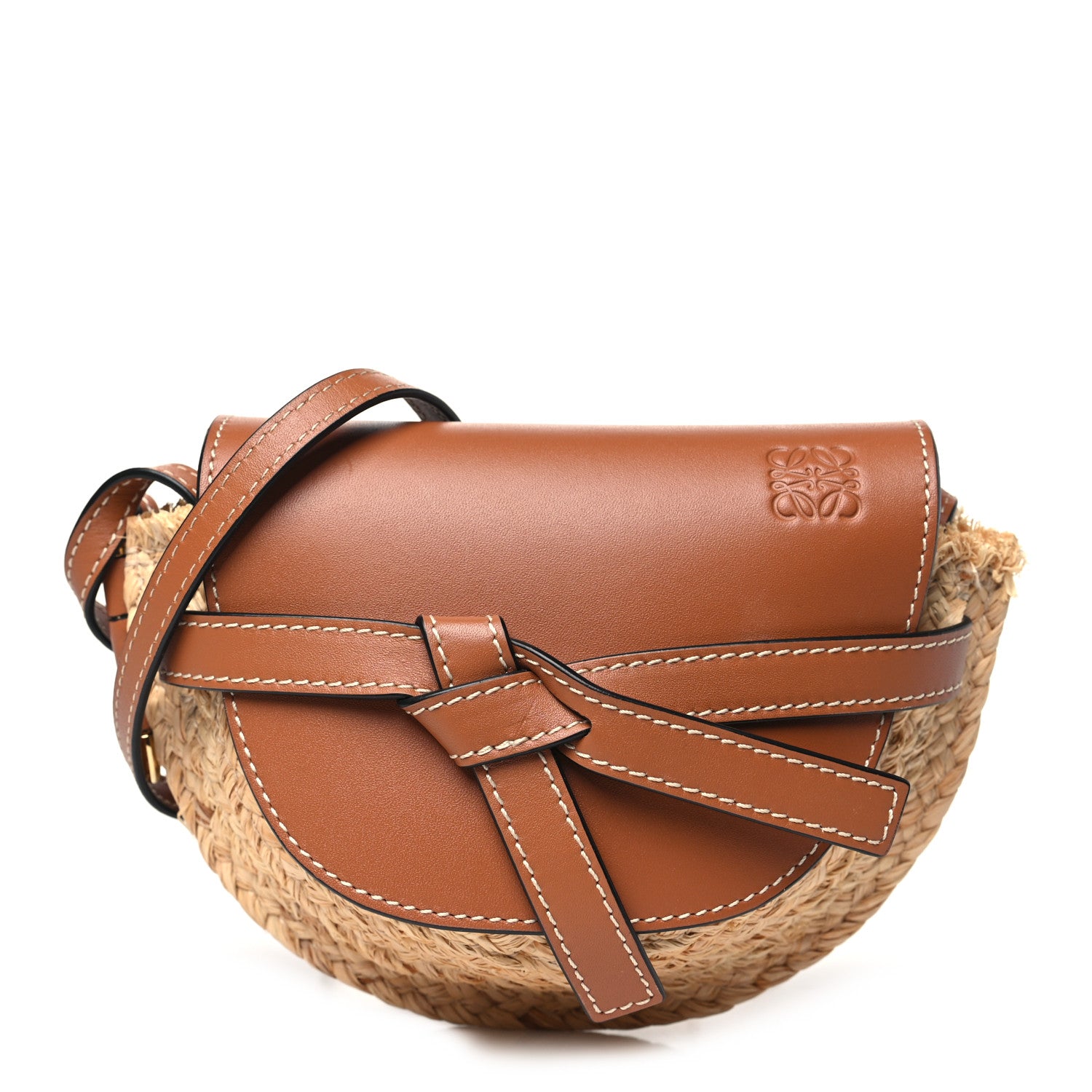 Loewe Calfskin Raffia Mini Gate Crossbody Bag Natural Tan