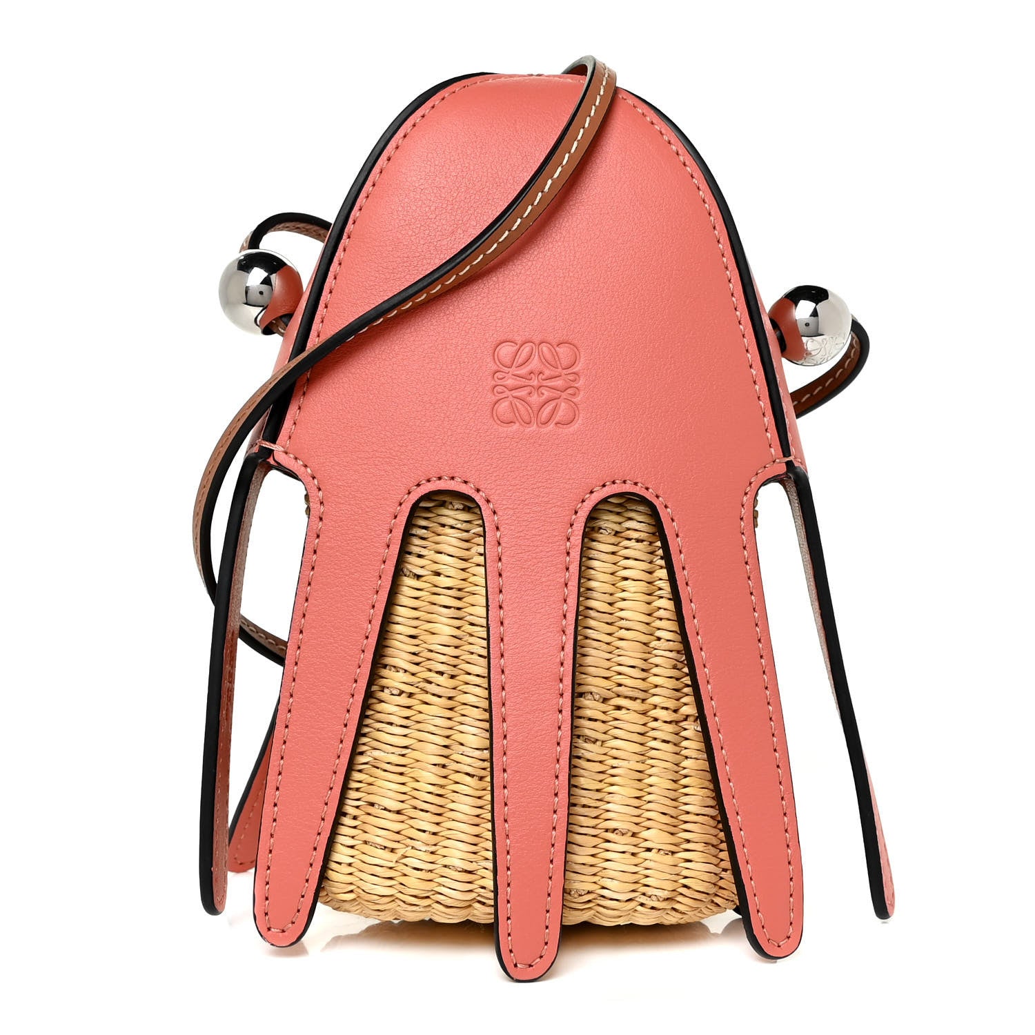Loewe Calfskin Wicker Paula's Ibiza Octopus Mini Crossbody Natural Pink Tulip