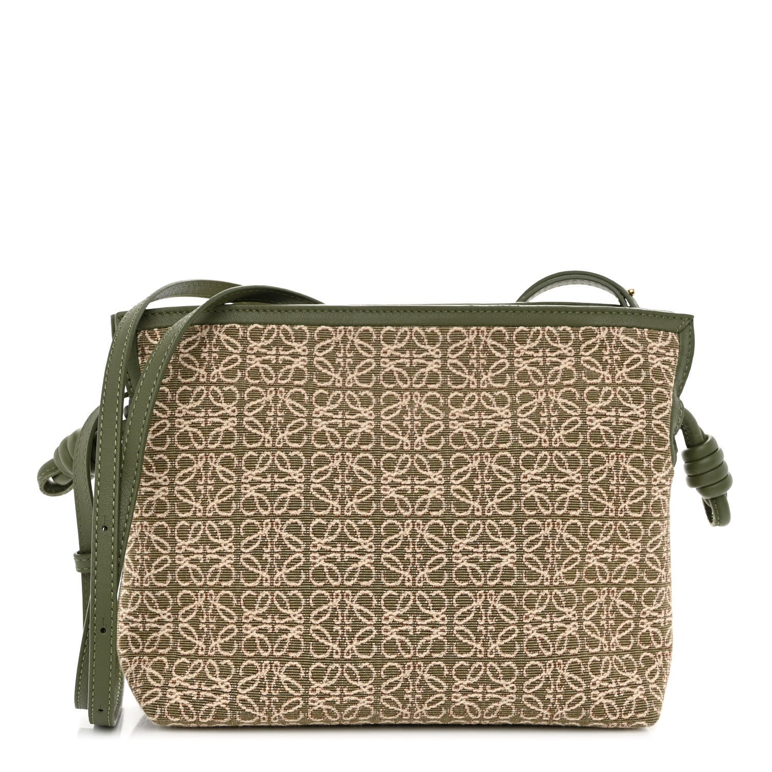 Loewe Jacquard Anagram Calfskin Mini Flamenco Knot Clutch in Avocado Green
