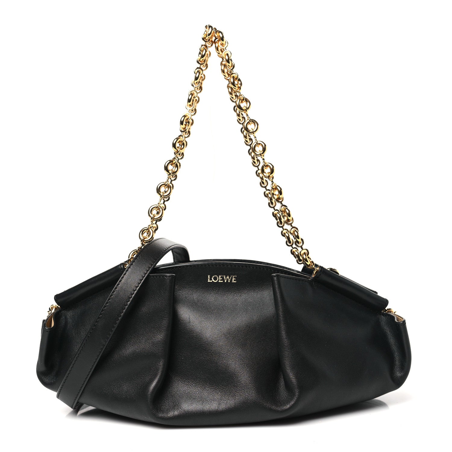 Loewe Shiny Nappa Calfskin Small Paseo Bag With Chain Black