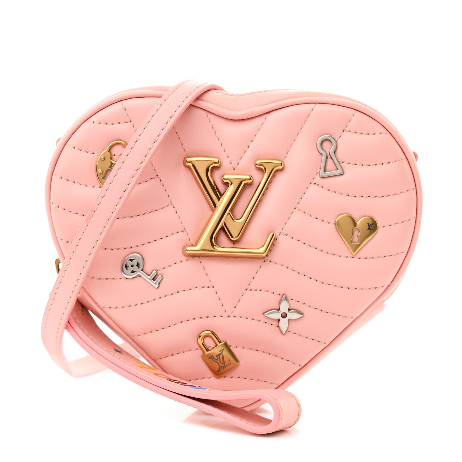 Louis Vuitton Calfskin Embellished New Wave Love Lock Heart Bag Rose Pomettes