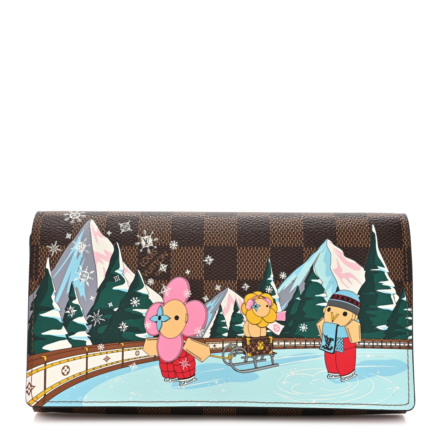 Louis Vuitton Damier Ebene 2023 Christmas Animation Ice Skating Sarah Wallet Pink
