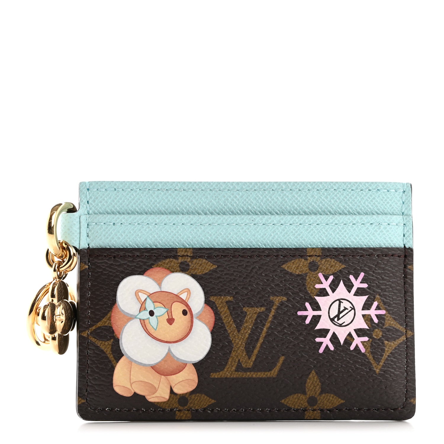 Louis Vuitton Monogram LV Charms 2024 Christmas Animation Snow Show Card Holder Azur Frost