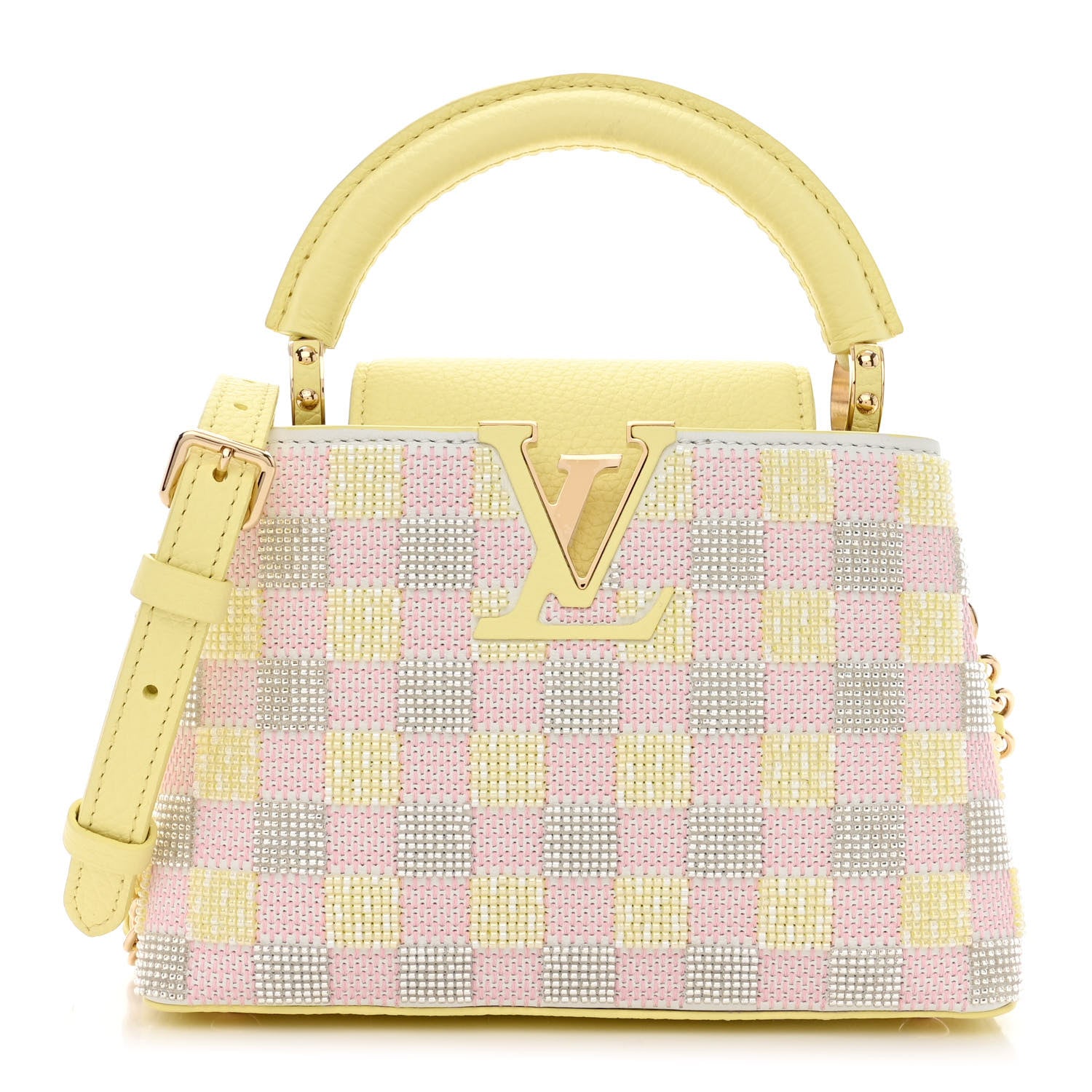 Louis Vuitton Smooth Calfskin Taurillon Beaded Mini Capucines Yellow Pink