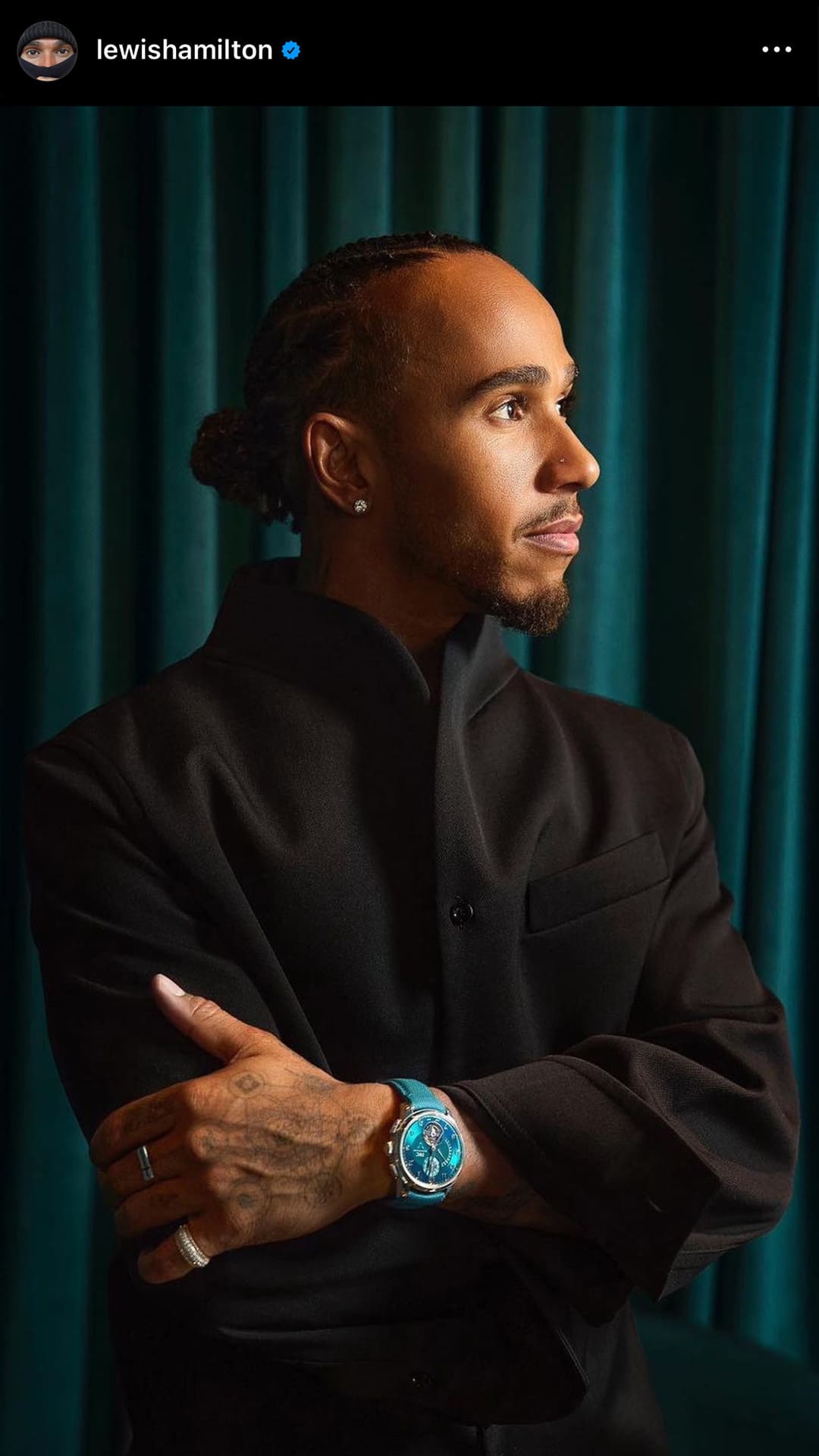 screenshot image of lewis hamilton wearing one of his limited edition IWC watches