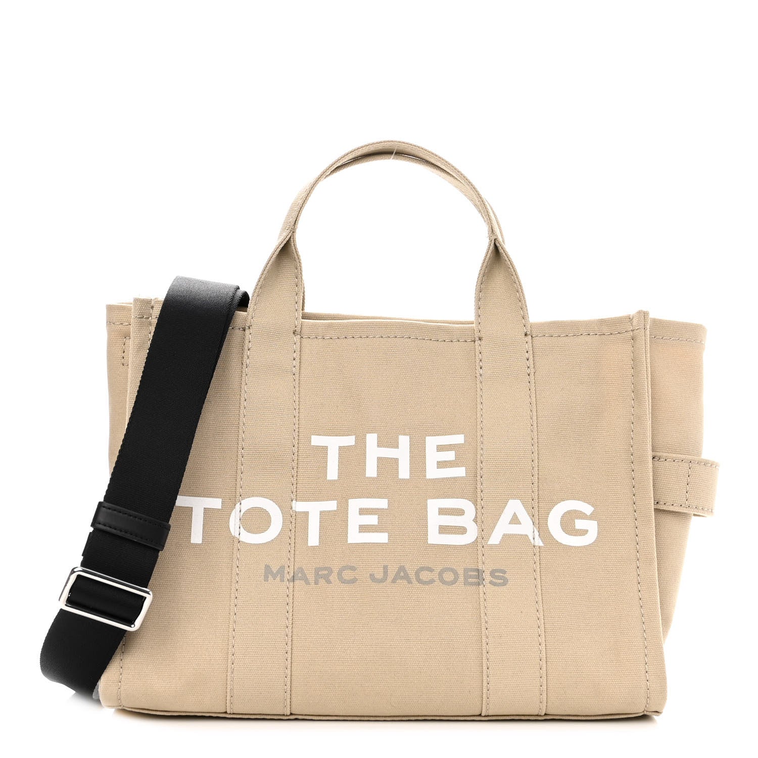 MARC JACOBS Cotton Canvas Small The Traveler Tote Bag in the color beige by FASHIONPHILE