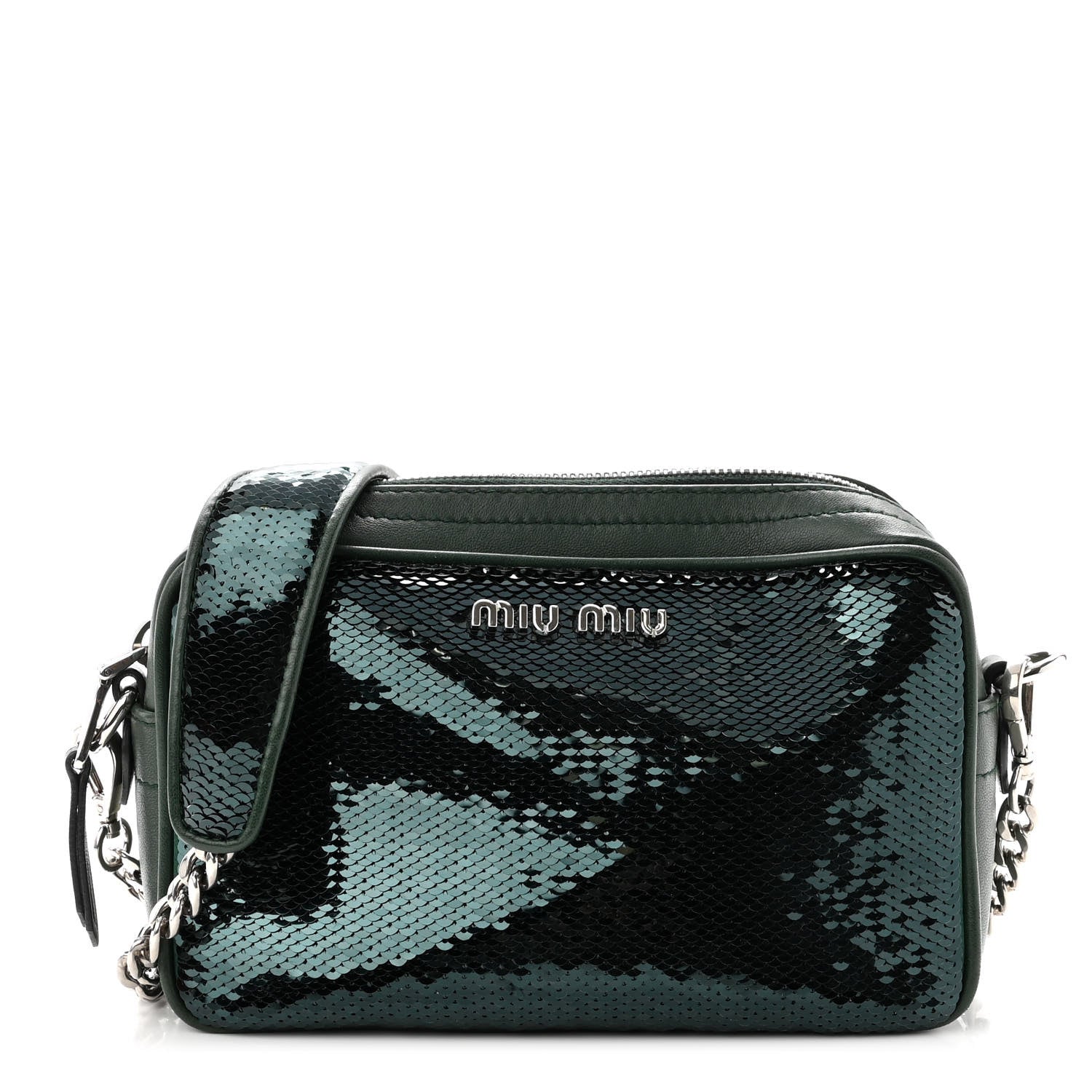 Miu Miu Paillettes Sequin Chain Camera Bag Smeraldo