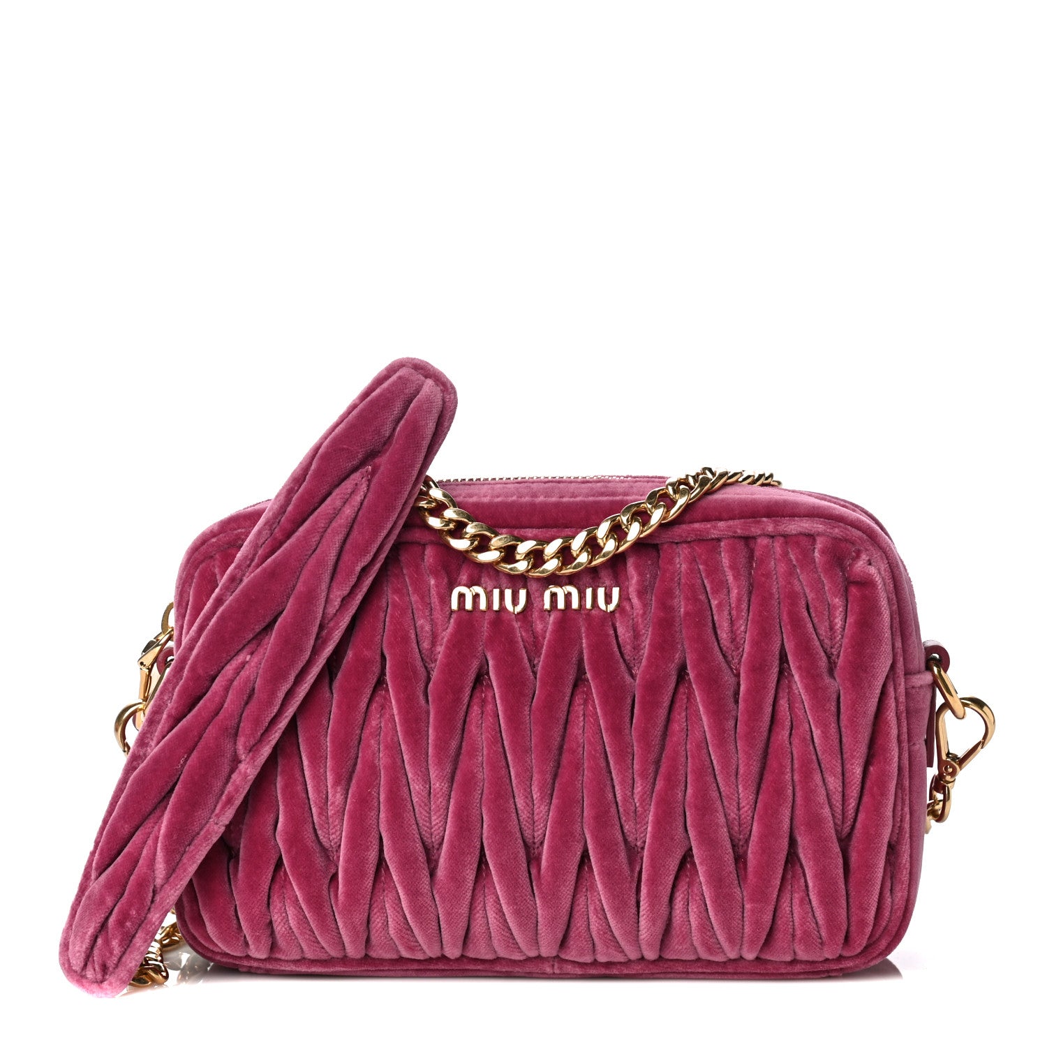 Miu Miu Velluto Matelasse Chain Camera Bag Bruyere