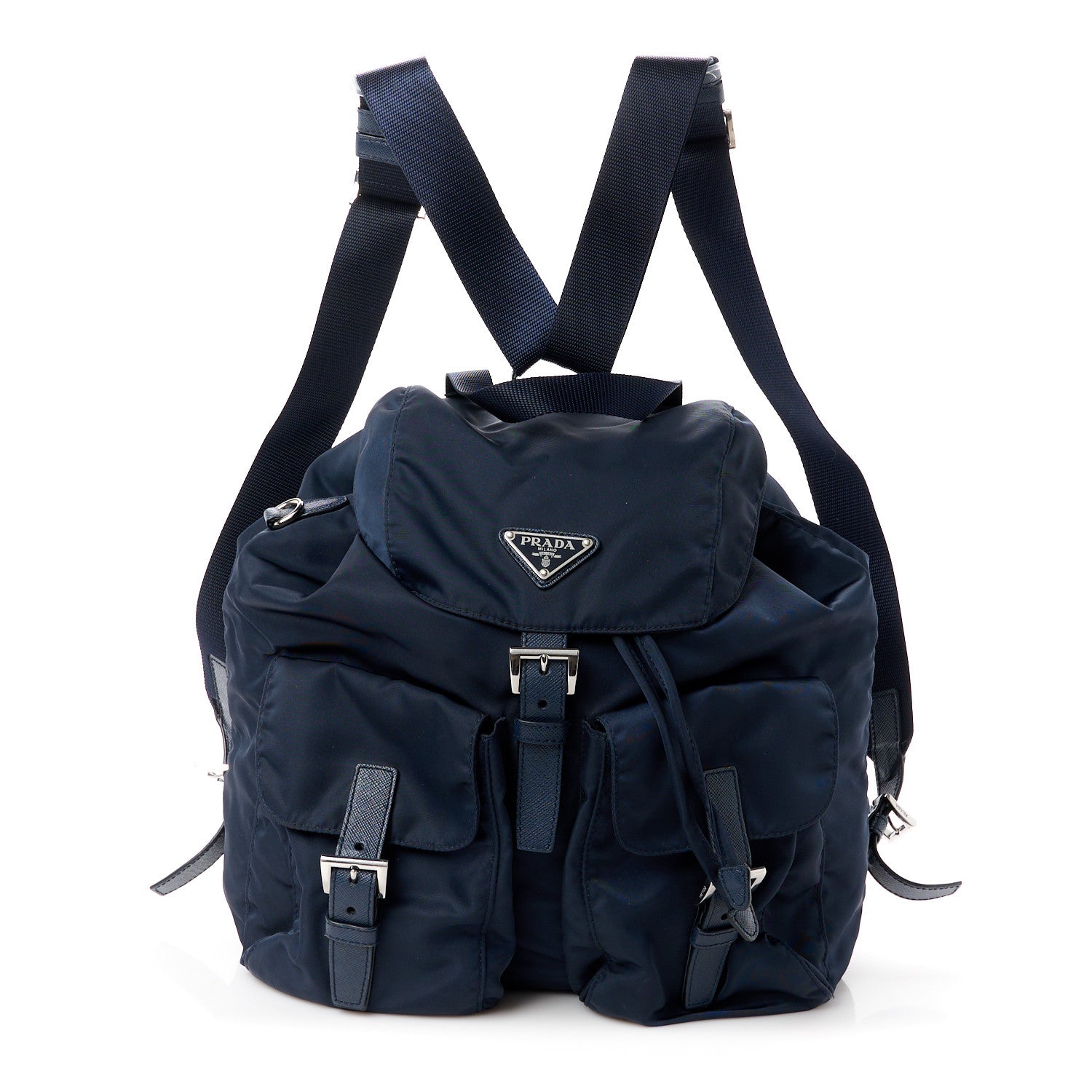 Prada Nylon Vela Saffiano Medium Backpack Bleu