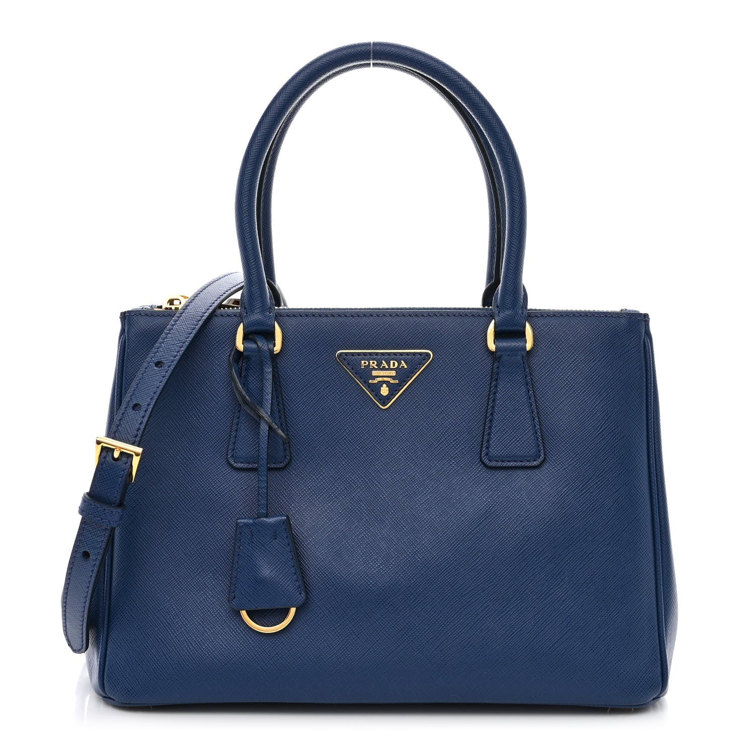 Prada Saffiano Small Galleria Double Zip Tote in Bluette