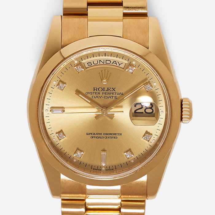 studio image of authentic Rolex Day-Date watch FASHIONPHILE