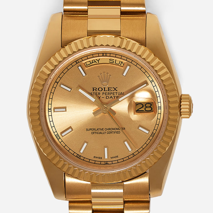 studio image of fake Rolex Day-Date watch FASHIONPHILE