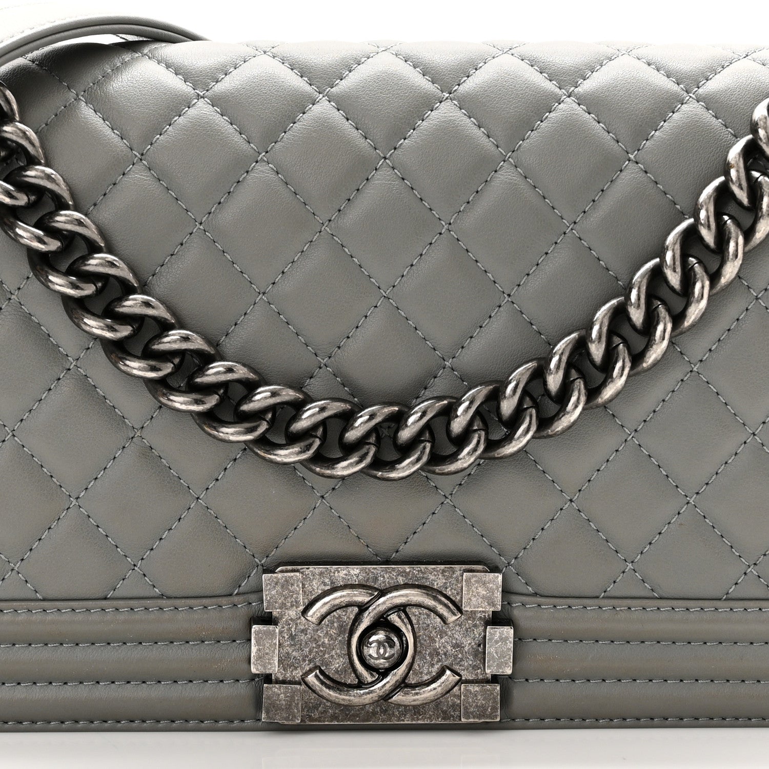close up image of chanel ruthenium hardware FASHIONPHILE
