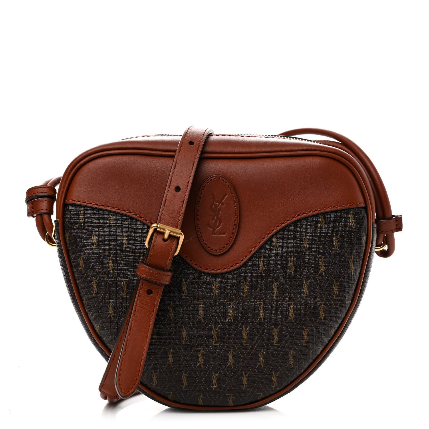 Saint Laurent Canvas Smooth Calfskin Le Monogramme Coeur Crossbody in Chestnut