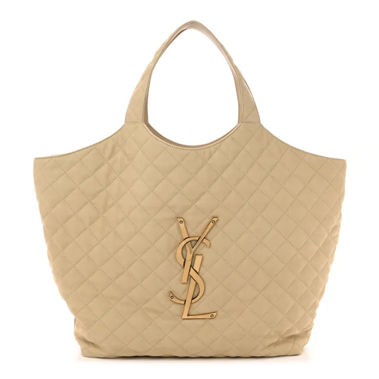 Saint Laurent Nubuck Suede Quilted Maxi Icare Shopping Tote Beige