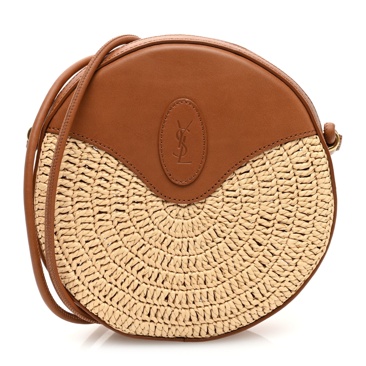 Saint Laurent Raffia Round Camera Bag Beige Naturel