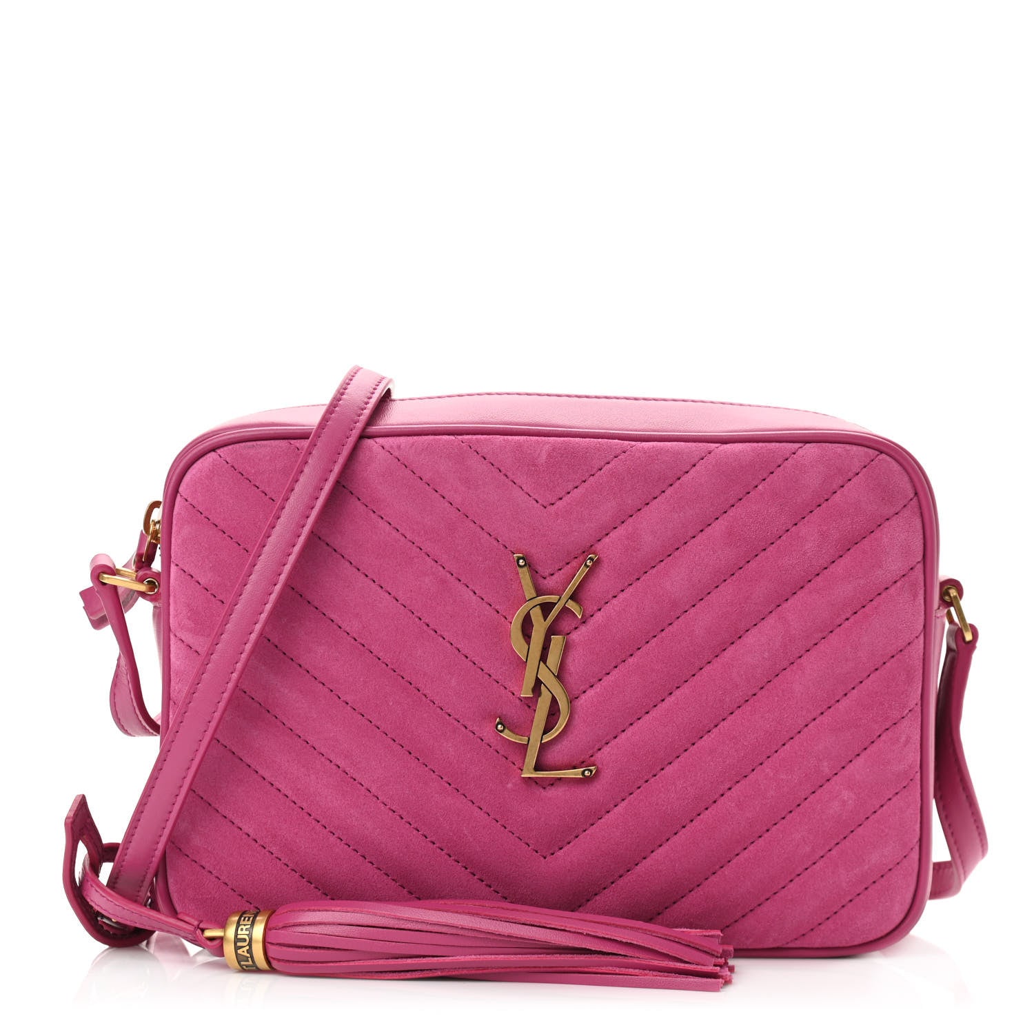 Saint Laurent Suede Matelasse Monogram Lou Camera Bag in Rose