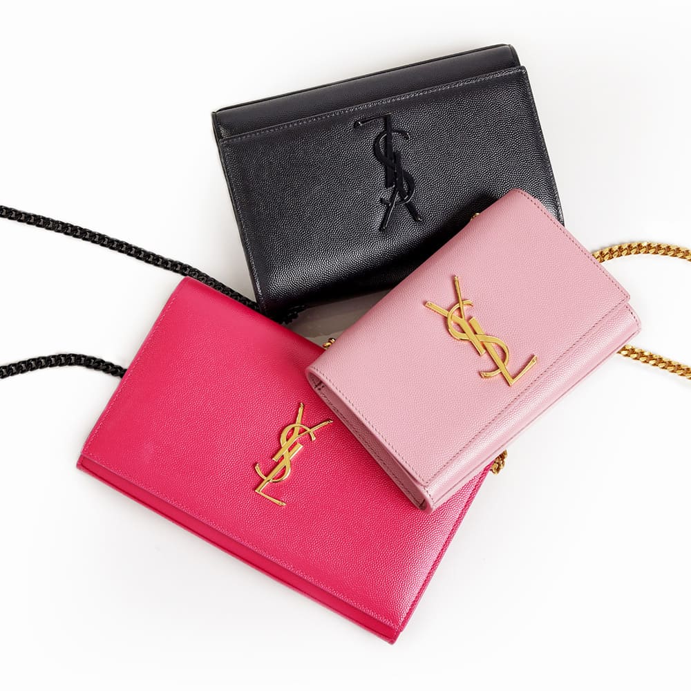 comparing saint laurent kate bag sizes including medium, small and new small by FASHIONPHILE
