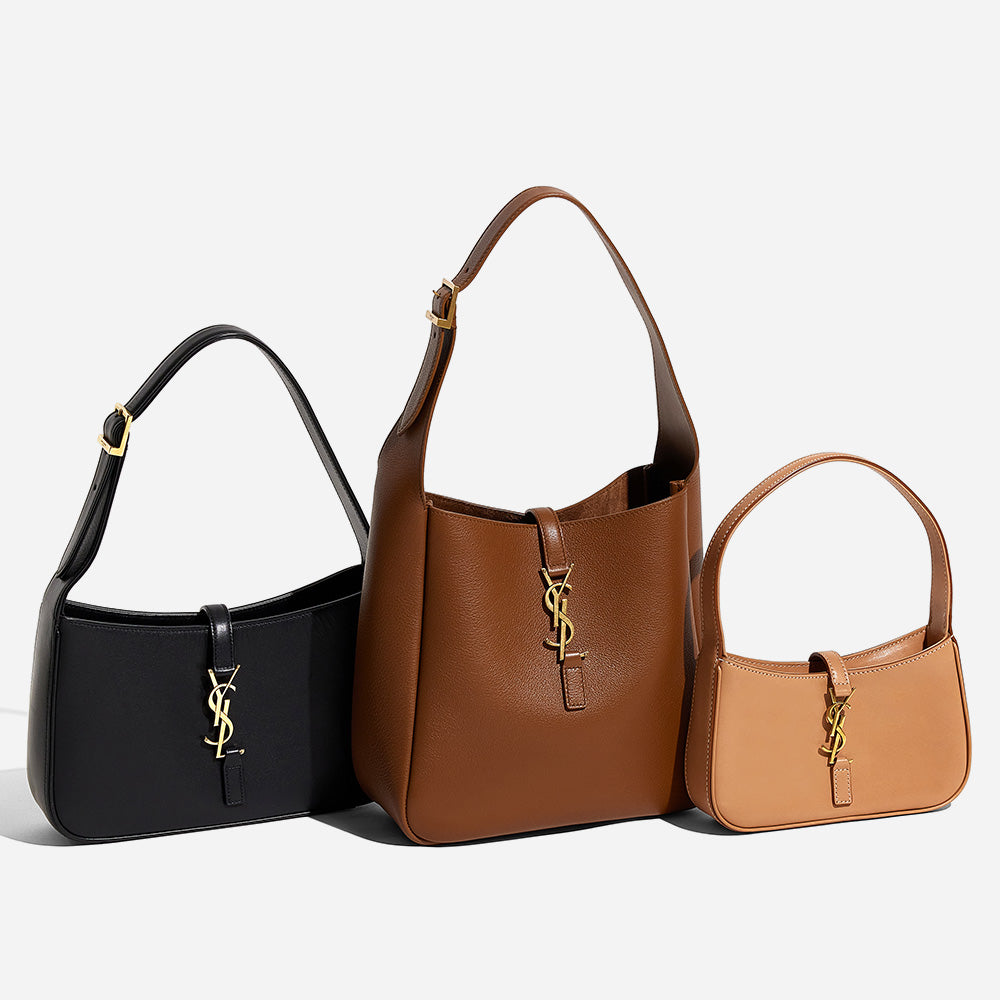 comparing different saint laurent le 5 a 7 bag styles in black, brown, and beige by FASHIONPHILE