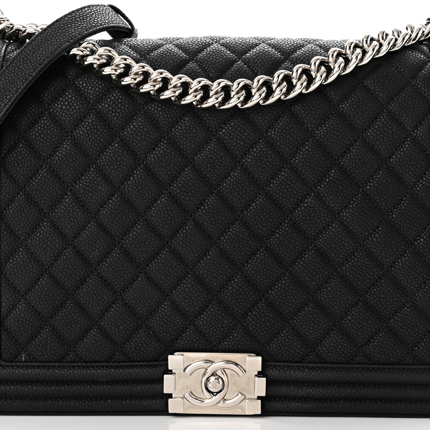 close up image of chanel silver hardware FASHIONPHILE