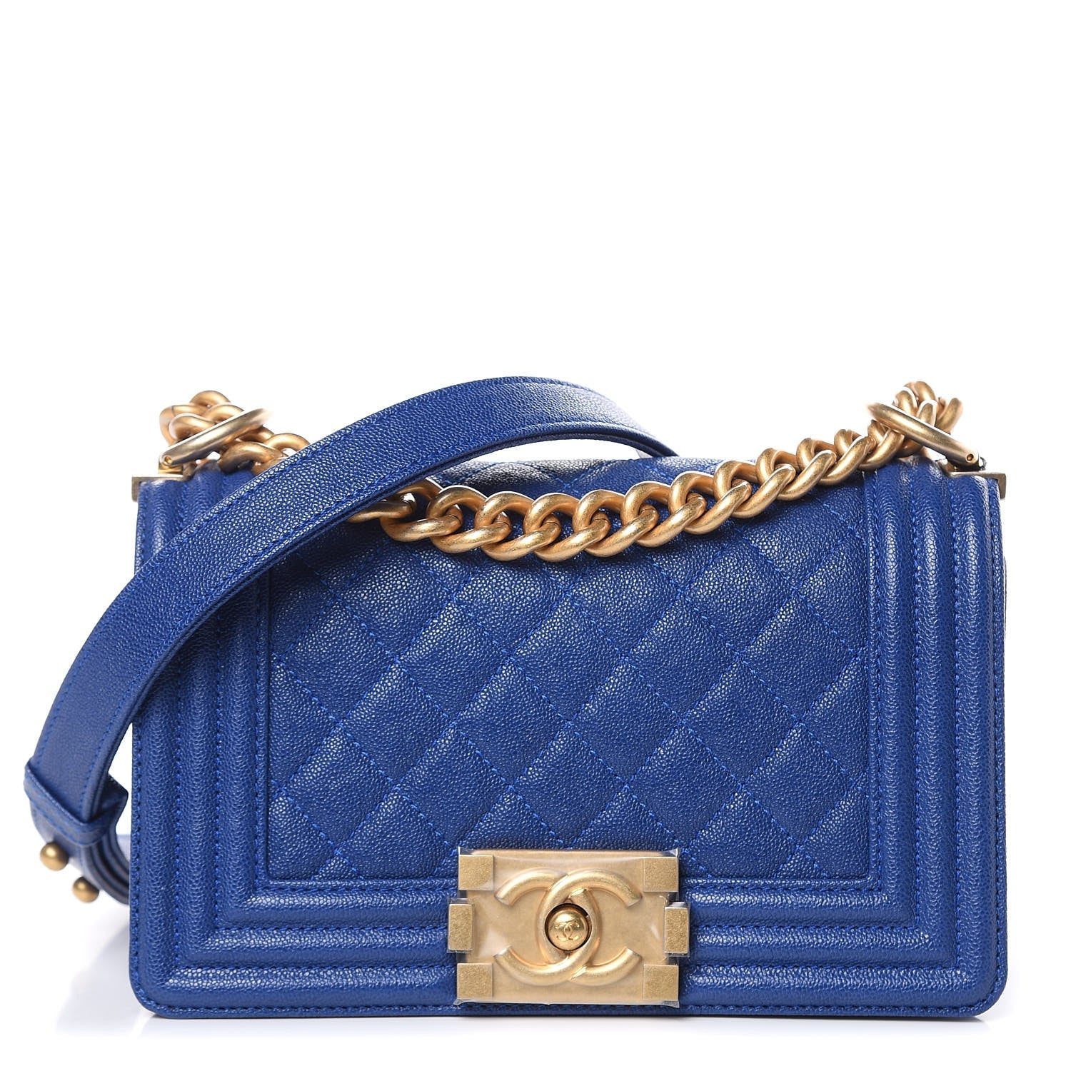 product image of dark blue chanel small boy flap FASHIONPHILE