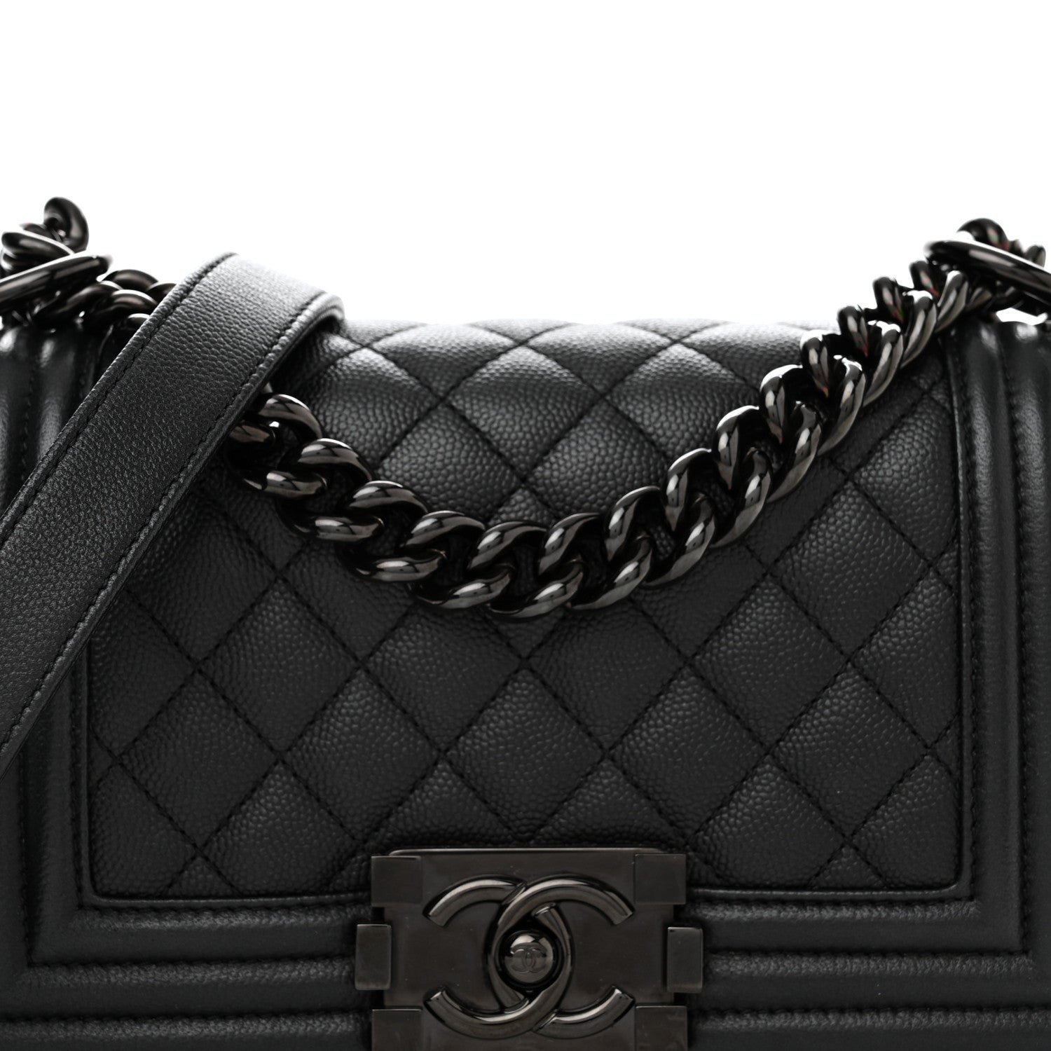 close up image of chanel so black hardware FASHIONPHILE
