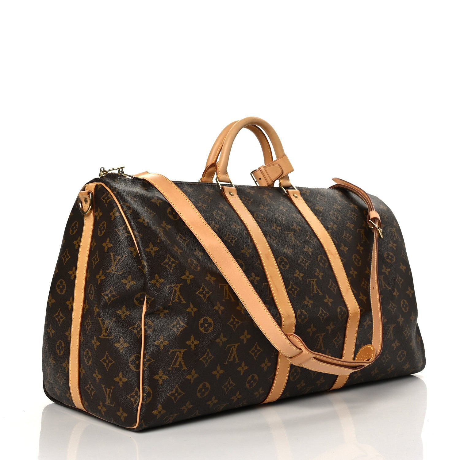 side view image of the Louis vuitton monogram keepall bandouliere in size 55 by fashionphile