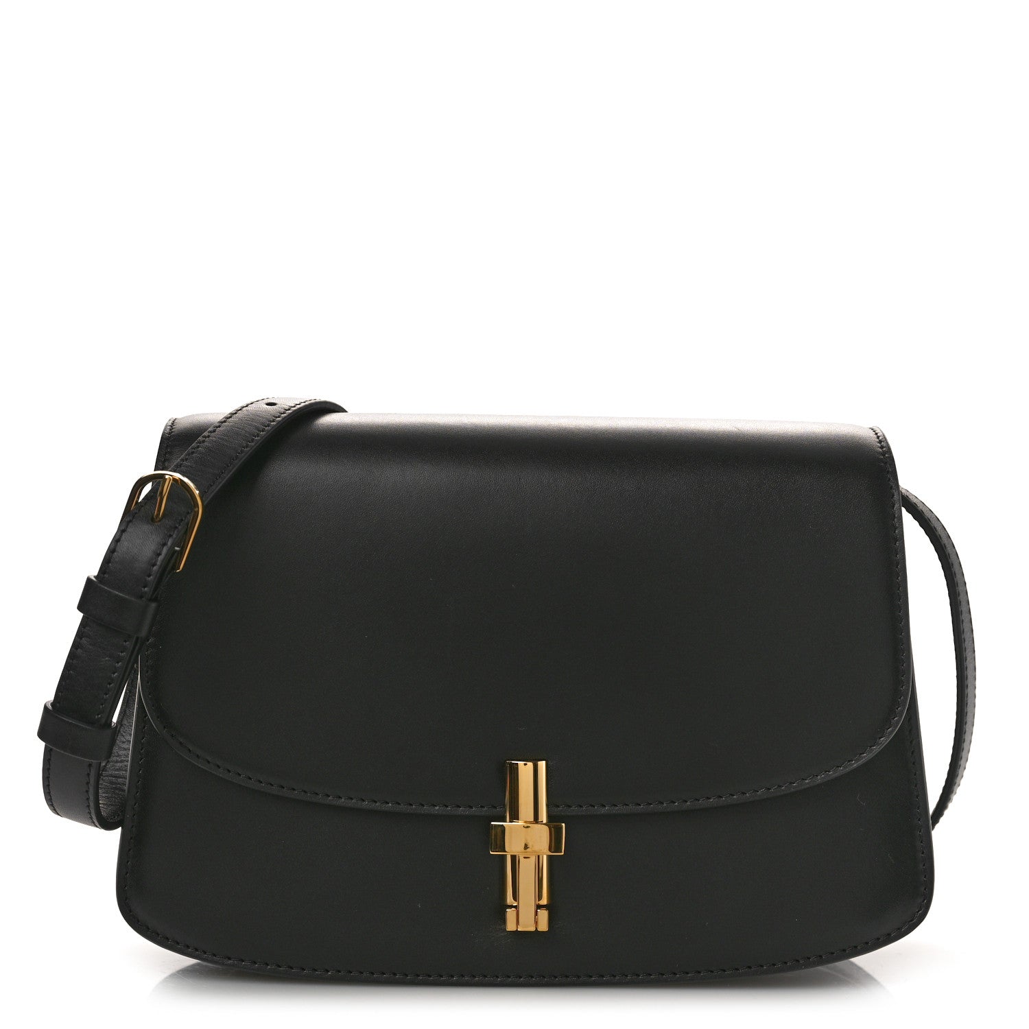 The Row Polished Saddle Calfskin Sofia 8.75 Crossbody Black